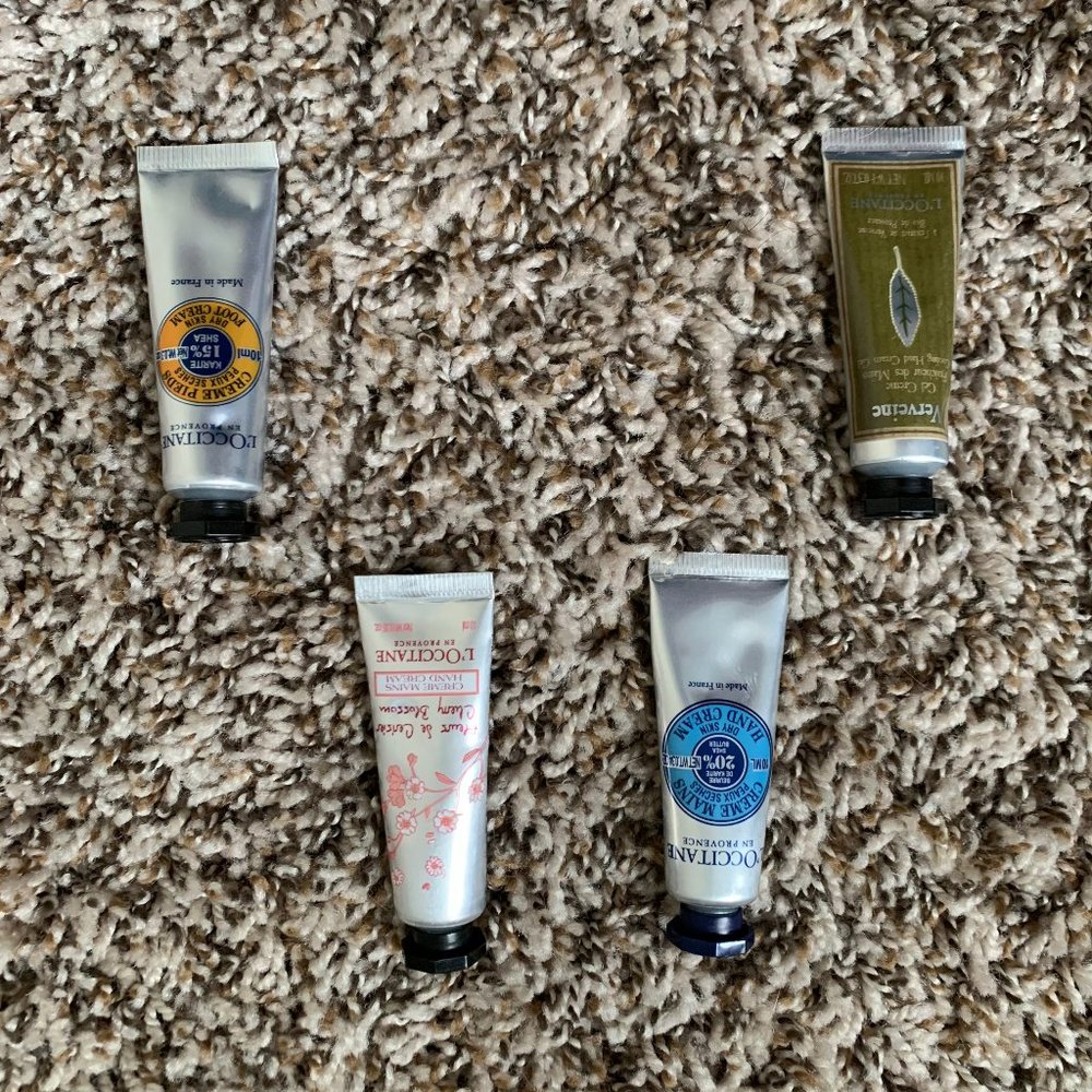 Variety of L'occitane Hand creams and 1 foot cream